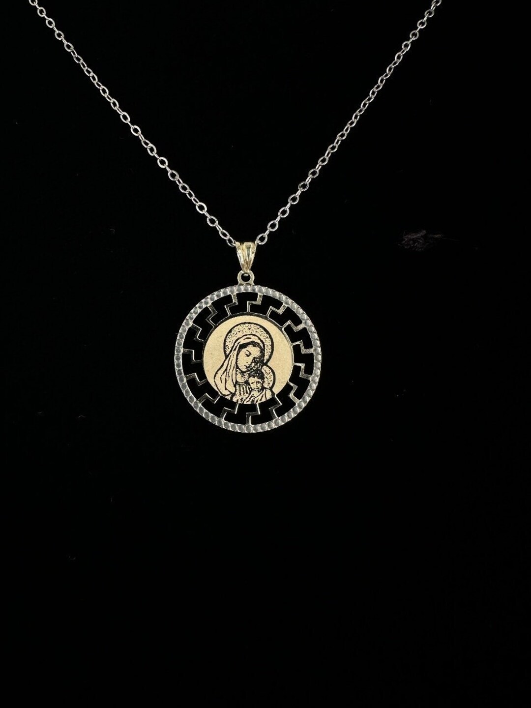 Vintage 10k GF Sterling Mary & Jesus / Madonna and Child Greek Pendant ...