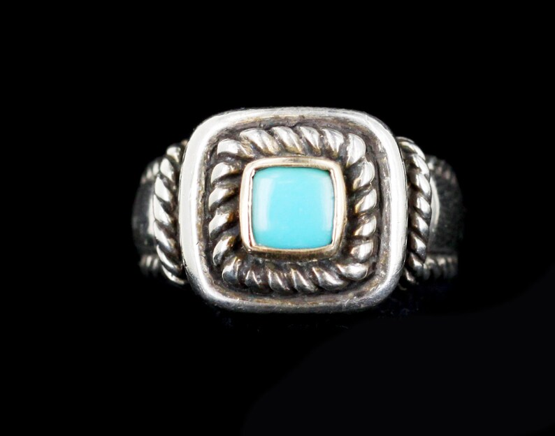 Vintage Carolyn Pollack Sterling Silver 14k Twisted Rope Turquoise Ring 7 Southwestern Rope Twisted 925 turquoise Ring Designer Ring