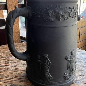 Antique Wedgwood Porcelain Black Basalt Jasperware Pitcher Creamer England Rare