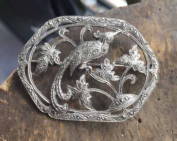Antique Deco Sterling Marcasite Bird Of Paradise F