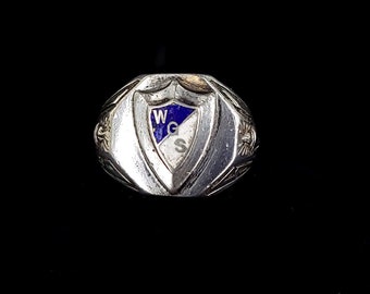 Vintage Sterling Silver Enamel WGS 1951 Class Ring Signet Ring Size 6.5 / Sterling Ring / Mid Century Class Ring / Vintage Class Ring