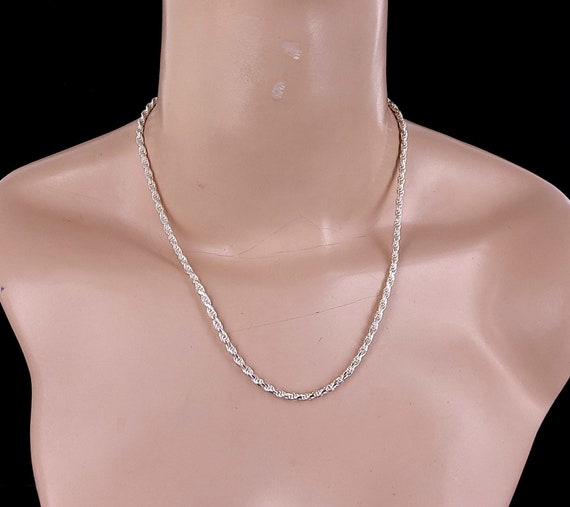 Vintage Sterling Silver Italian 2mm Thick Rope Disco Chain
