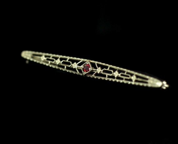 Antique Art Deco 10k White Gold Pink Tourmaline K… - image 3