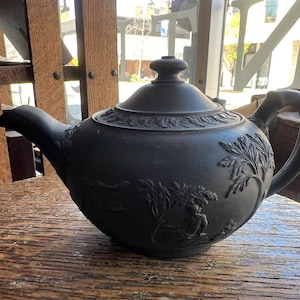 Antique Wedgwood Porcelain Black Basalt Jasperware Teapot Mourning England Rare