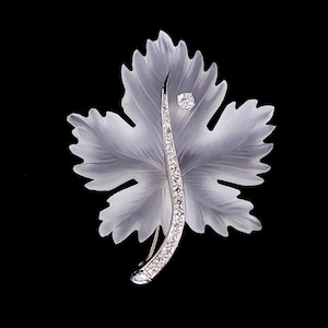Antique Deco 14K White Gold 1cttw F VSI Diamonds Rock Quartz Leaf Brooch Pin 2” / Diamond Jewelry / Gemstone Jewelry / Gifts for her