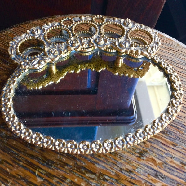 Vintage Matson Stylebuilt Vanity Ormolu Lipstick Perfume Jewelry Mirror 6" Tray/Lipstick tray/Ormolu/Vanity Accessories/ Ring Tray/Good Gift