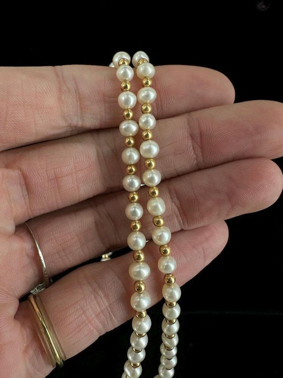 Vintage 14k Gold Japanese Pearl Necklace, 18" Dainty Beaded Necklace