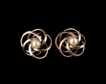 Vintage 12k Gold Filled Floral Pearl Earrings, .75” Screw Back