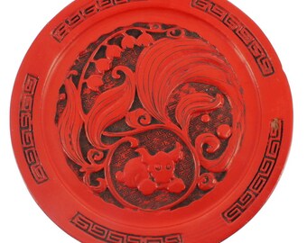 Vintage Semi Antique/ Chinese Cinnabar 6" Plate/ Dog Lily Of The Valley Flowers/Chinese Cinnabar/Cinnabar plate/Chinese plate/good  gift