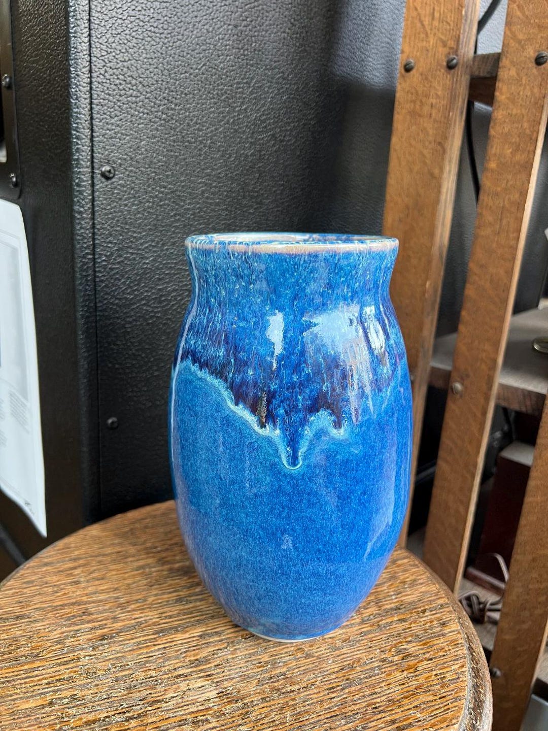 Vtg Studio Pottery Vase Blue Drip Glaze Handmade Ceramic 8 3/8” - Etsy