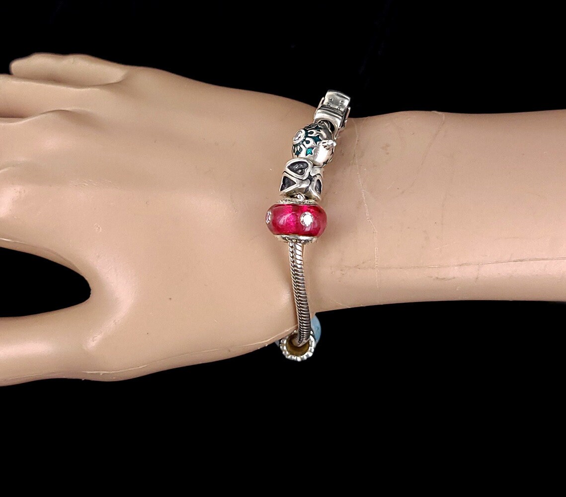 Women's 925 Lovelink Bracelet with Multicoloured Glass and Silver Charms(s)