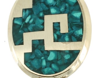 Vintage Sterling Messicano Geometrico Intarsiato Turchese Mosaico Penzolone Pin Collana 25"/ Mosaico turchese /Buon regalo/ Collana goccia penzoloni