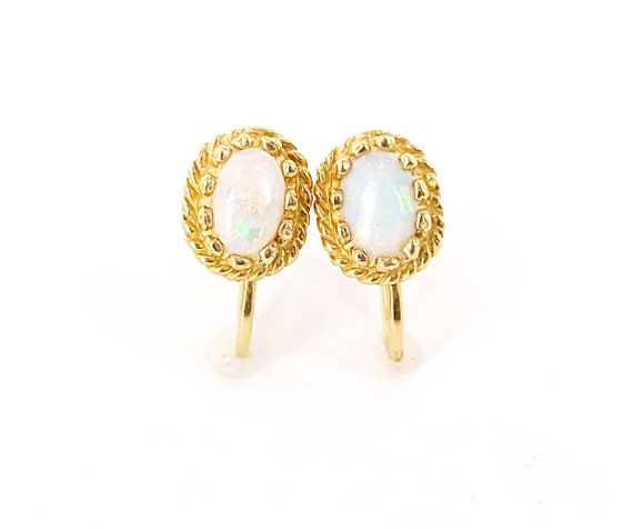 Vintage 14k Yellow Gold Flashy Australian Opal Sc… - image 1