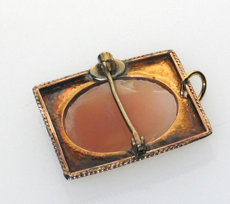 Antique 10K Gold Ornate Engraved Square Shape Left Face Cameo Pin Pendant VictorianCivil War Reenactment PinEarly Victorian Cameo Lovely