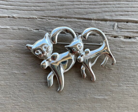 Vintage Sterling Silver Mother Cat Kitten Pin Brooch Vintage