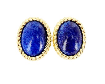 Vintage Gold Plated Christian Dior Lapis Lazuli Glass Mid Century Earrings 1.25”/ Good Gift/ Gift for Her/Gift for Him/Christian Dior/ Gift