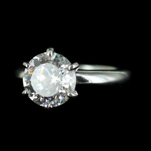 Vintage Sterling Silver Diamond Diamonique 9mm Cubic Zirconia CZ Solitaire Engagement Ring Size 6.25