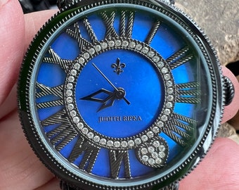 Judith Ripka 6-1/2" Black Stainless Steel Blue Mother of Pearl Diamonique  London Watch/ Good Gift/ Gift for Her/ Gift for Him/ Judith Ripka