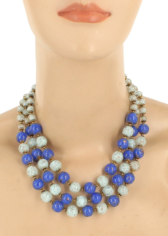 Statement Antique Deco/ Venetian  beads/Blue & Go… - image 1