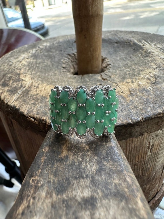 Vintage Sterling Green Sakota Emerald Spinel Larg… - image 1