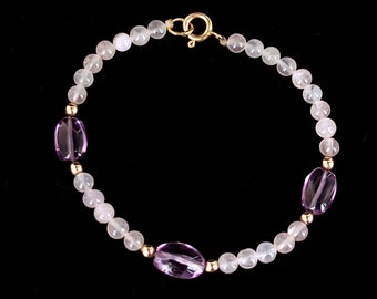 Vintage 12k Yellow Gold Filled Rose Quartz Amethyst Beaded Bracelet 7” /Gemstone Jewelry / Gemstone Bracelet / Gold Bracelet / Gifts for her