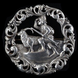 Antique Victorian Norwegian Norway Nils og Blåmann Boy Goat  Heavy Pin 2.25&quot;/ Good Gift/ Gift for Her/ Gift for Him/ Norwegian Gift/Gift