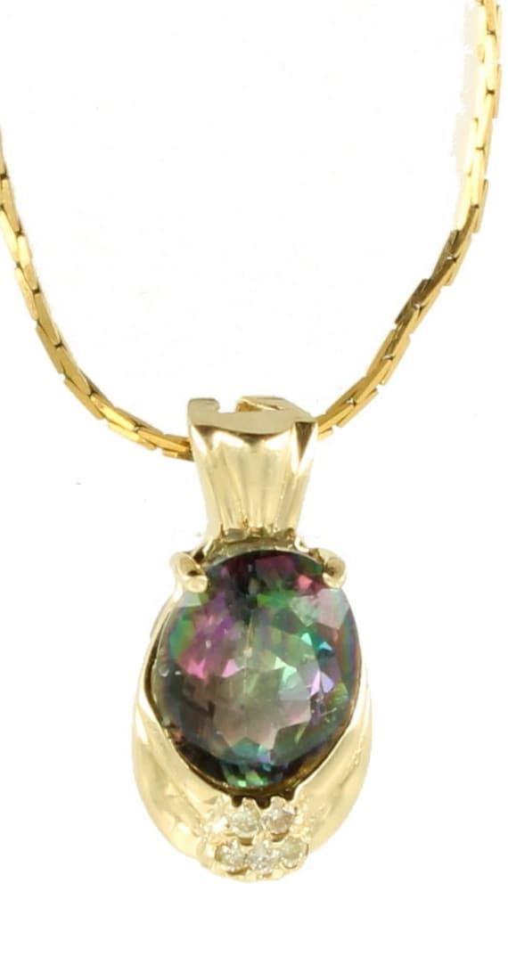 Mystic topaz Vintage Pendant Necklace rainbow Gold Silver  Art Deco desine