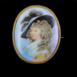 Antique Early 1800’s Spelter Metal Porcelain Tile Hand Painted Brooch Pin 2” / Antique Jewelry / Hand Painted Jewelry / Georgian Jewelry