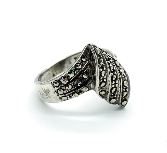 Antique Art Deco Sterling Silver Pave Marcasite R… - image 2