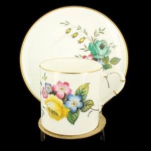 Vintage Royal Worcester Demitasse Cup Saucer Stunning Flowers Turquoise Yellow