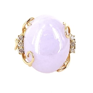 Vintage 14k Yellow Gold 25.13cttw Lavender Jade Jadeite Diamond Cocktail Ring s8 / MCM Ring / Pex of Hawaii Jewelry / Gemstone Jewelry