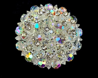 Vintage Weiss Crystal Swarovski Bead Rhinestone Aurora Borealis Cluster Pin Brooch / Costume Pin / Weiss Jewelry / Mid Century Brooch