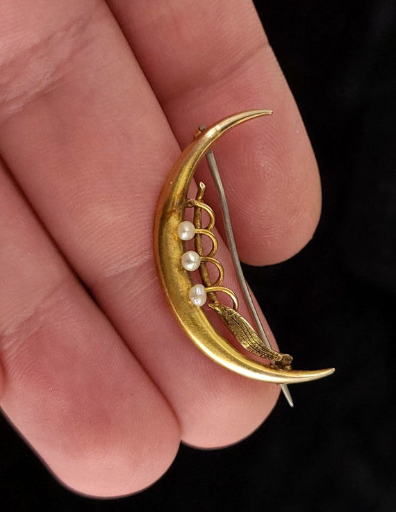 Antique 14k Yellow Gold Victorian Crescent Moon M… - image 4