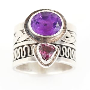 Vintage Balinese Bali Sterling Cigar Band Purple Spinel Amethyst Ring Size 6.5/ Good Gift/Gift for her/Gift for Them/Bali Ring