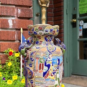 Antique Japanese Satsuma Thick Moriage Vase Lamp Samurai Colorful Ornate 31” H / Good Gift/ Gift for Her/ Gift for Him/ Satsuma Lamp/ Gift