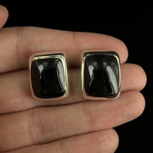 Vintage Sterling Taxco Mexico Rectangle Black Onyx Post Back Earrings