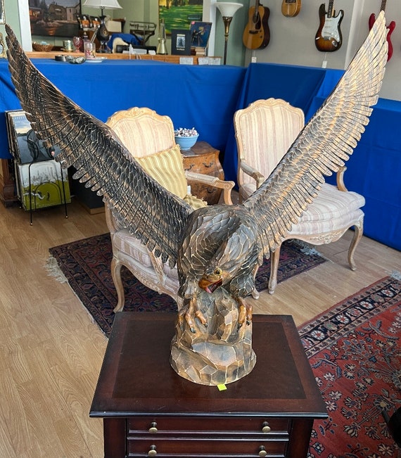 Vintage Witco Tiki US Eagle Statue Sculpture Hand Carved