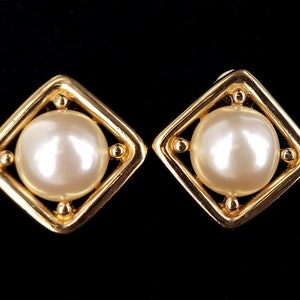 Vintage Handsignierte Perle Vergoldet Ohrclips 1,25 &quot;/Givenchy Schmuck /Gold Perle Ohrringe / Vintage Ohrringe