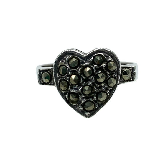 Vintage Art Deco Sterling Silver Pave Marcasite H… - image 1