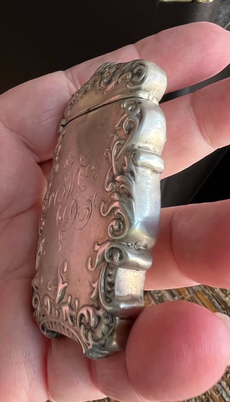Antique Sterling Silver Vesta Match Safe Case Repousse Victorian With ...