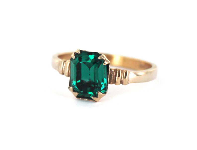 Antique Uncas Art Deco 10k Gold Filled Green Emerald Paste Solitare Ring Size 6 Antique Solitare Paste Ring Green Stone Ring