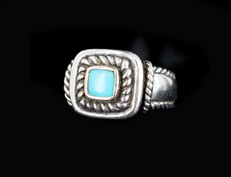 Vintage Carolyn Pollack Sterling Silver 14k Twisted Rope Turquoise Ring 7 Southwestern Rope Twisted 925 turquoise Ring Designer Ring