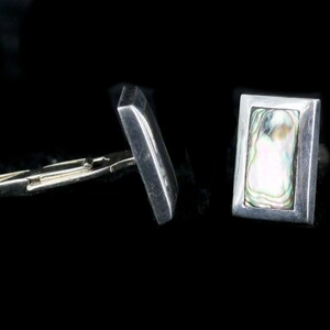 Vintage Hecho En Mexico Sterling Silver & Abalone Mid Century Modern Cuff Links