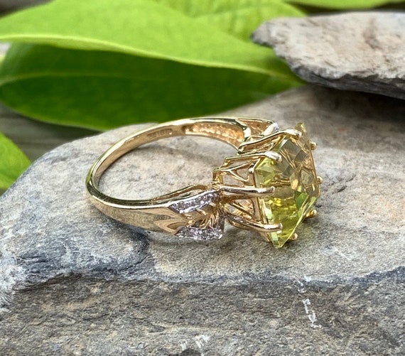 Vintage 10k Yellow Gold Lemon Quartz Diamond Deco… - image 4