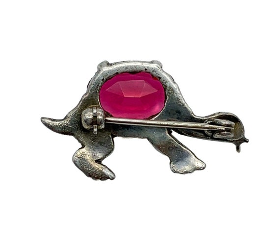 Vintage Art Deco Sterling Silver Ruby Paste Rhine… - image 4