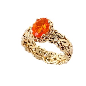 Estate 14k Yellow Gold .8ct Faceted Fire Opal Byzantine Design Ring sz 8 / Opal Jewelry / Gemstone Ring / 14k Gold Jewelry / Gifts for her