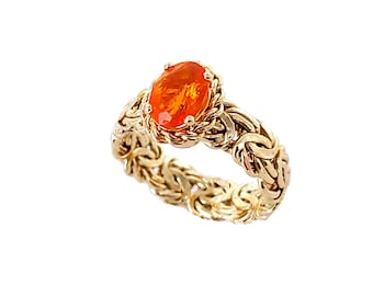 Estate 14k Yellow Gold .8ct Faceted Fire Opal Byzantine Design Ring sz 8 / Opal Jewelry / Gemstone Ring / 14k Gold Jewelry / Gifts for her