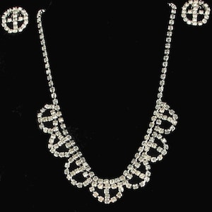 Vintage Crystal Rhinestone Mid Century Necklace and Clip Back Earrings 16.5" / Rhinestone Jewelry / Vintage Jewelry Sets / Gifts for her