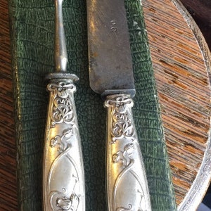 Antique Art Nouveau French OC Silverplate Carving Set Flatware Set w Case France/Art Nouveau Silver/French Silver/Christofle?/Wedding Gift
