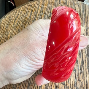 Antique Deco Bakelite Red Wide Carved  Bangle Bracelet 7.5"  H Tested Simichrome